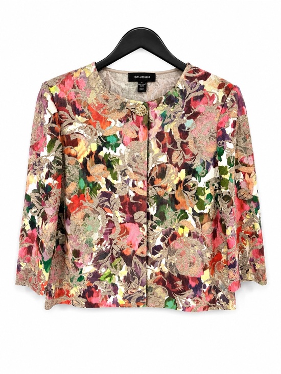 St. John Sweaters - St John Embellished Metallic Floral Knit Cardigan 8 Event Dressy